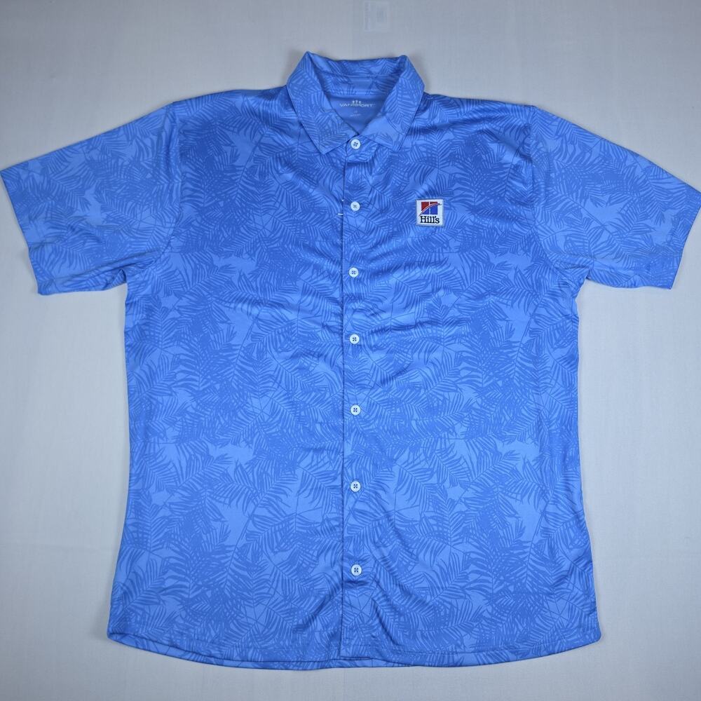 VanSport Hill's Men's Polo Shirt Large Blue Tropical Leaf Performance Golf